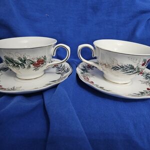 Elegance Vintage Christmas Tea Cup & Plates Set Holiday